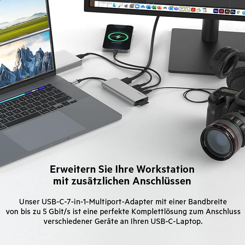 Belkin 7-in-1-Multiport-USB-C-Hub (mit 4K HDMI, USB-C, 2x USB-A, 3,5-mm- Audioklinke, SD 3.0- und mi