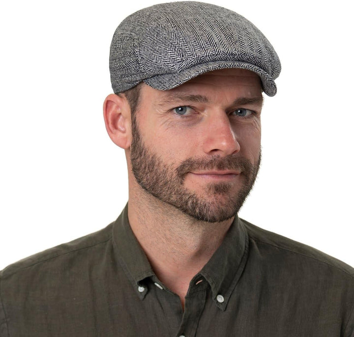 Stetson Herringbone Silk Driver Flatcap - Schirmmütze - Elegante Schiebermütze - Fischgrätmuster mit