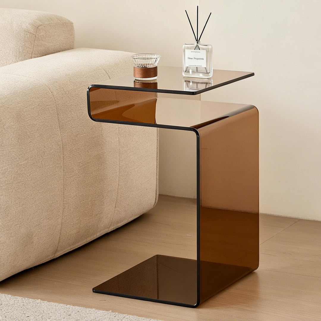Glas-Nachttisch, Beistelltisch, S-förmiger Beistelltisch für Wohnzimmer, Nachttisch für Schlafzimmer
