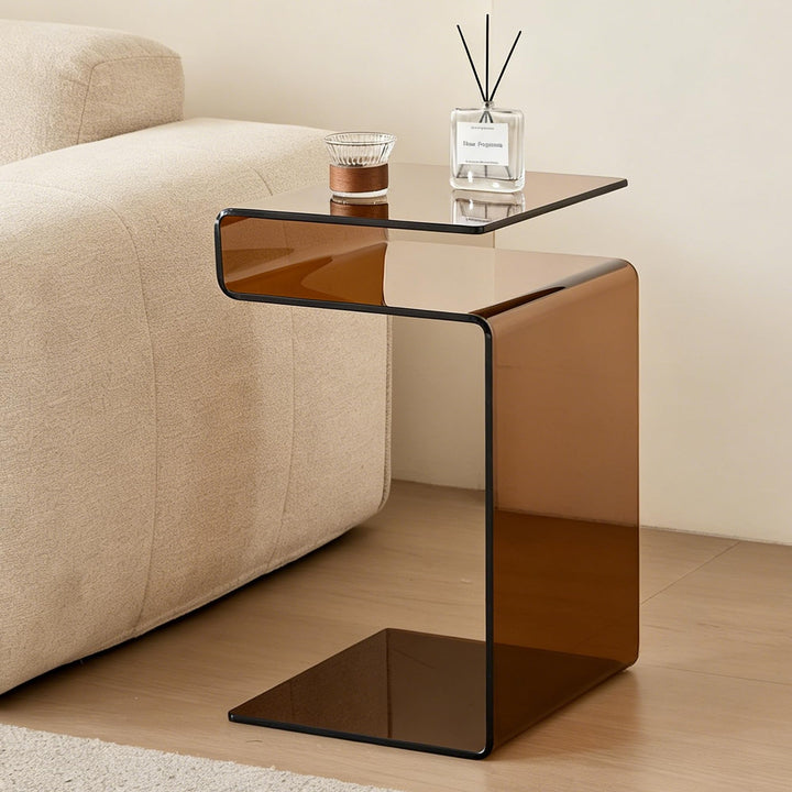 Glas-Nachttisch, Beistelltisch, S-förmiger Beistelltisch für Wohnzimmer, Nachttisch für Schlafzimmer