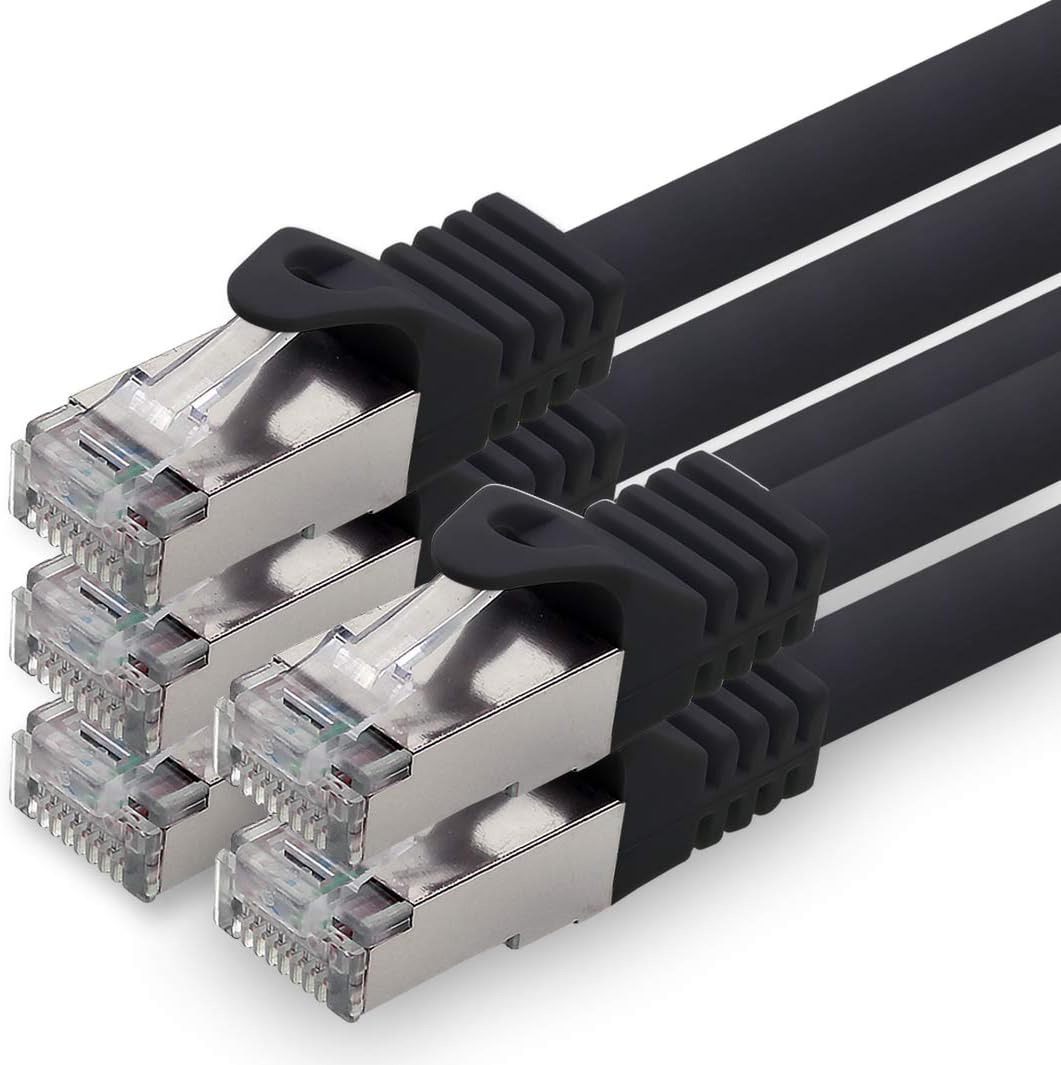 1aTTack.de 7,5m - schwarz - 5 Stück CAT.7 Netzwerkkabel Patchkabel SFTP PIMF LSZH Gigabit Lan Kabel