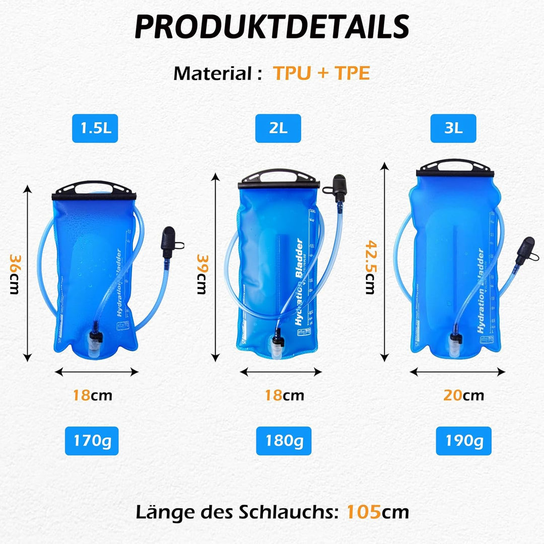 TRIWONDER 2L Trinkblase, Wasserblase, Trinkbeutel, Wasserreservoir Wasserbehälter für Wandern Campin