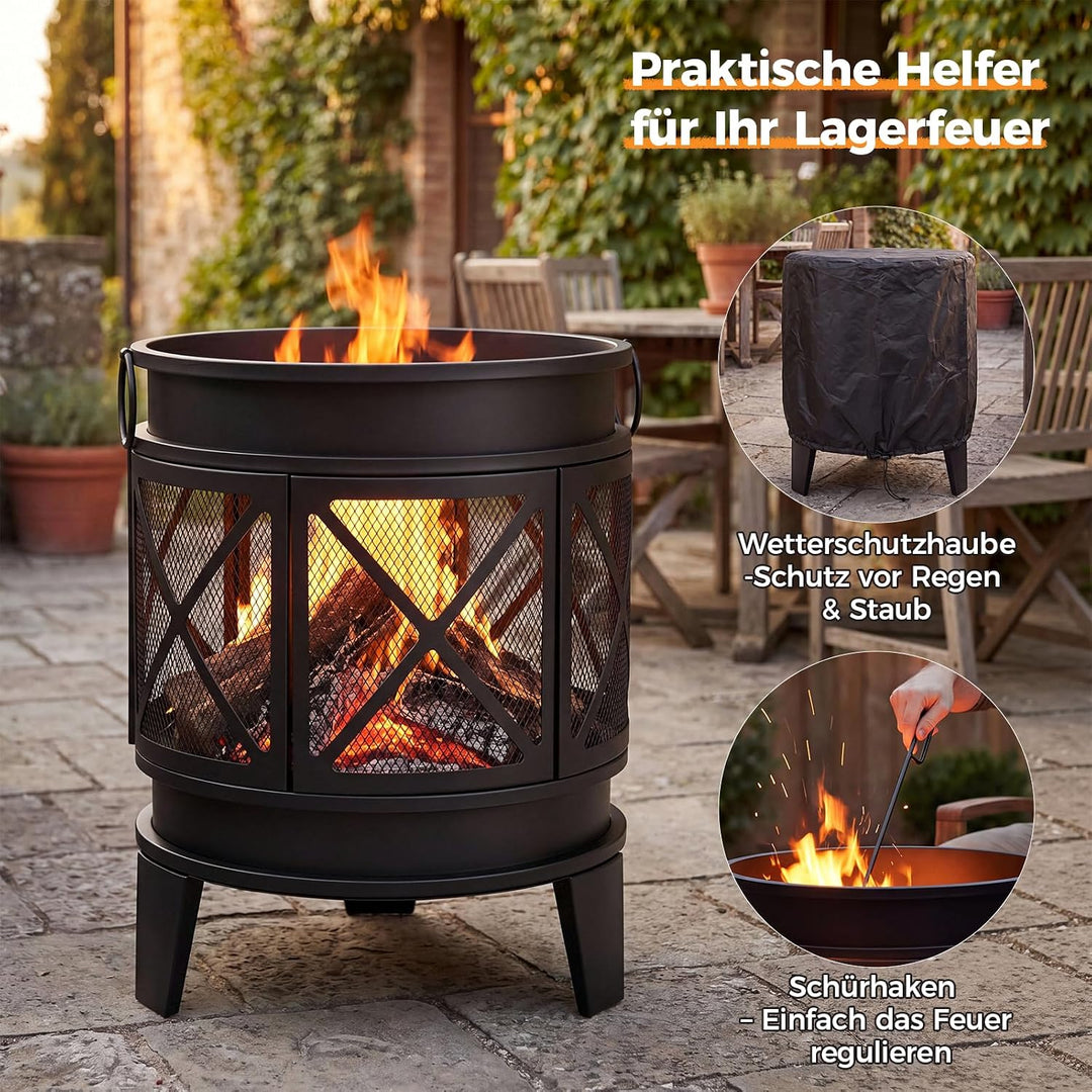 SMOOL Runde Feuerschale, multifunktionale Garten Feuerstelle Stahl Outdoor Schwarz, Schwarz