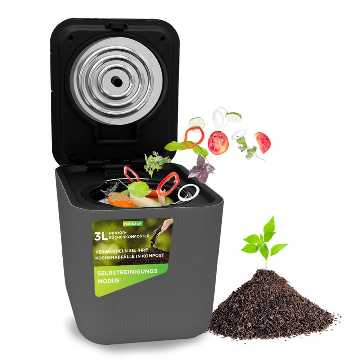 Nutrichef Elektrischer Komposter, 3L- Biomülleimer Küche, Komposteimer- Für Organisches Material & L