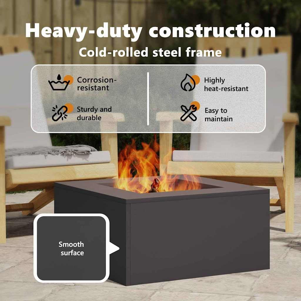vidaXL Feuerstelle Schwarz 60 x 60 x 30 cm Stahl, Feuerstelle für draussen, rechteckig und tragbar,