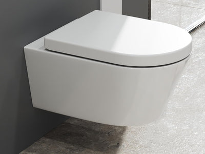 SSWW | Weisses Hänge-WC mit Absenkautomatik & abnehmbaren WC-Sitz, ohne Spülrand, mit Nanobeschichtu