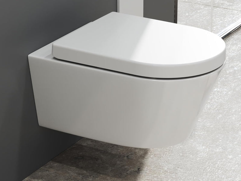 SSWW | Weisses Hänge-WC mit Absenkautomatik & abnehmbaren WC-Sitz, ohne Spülrand, mit Nanobeschichtu