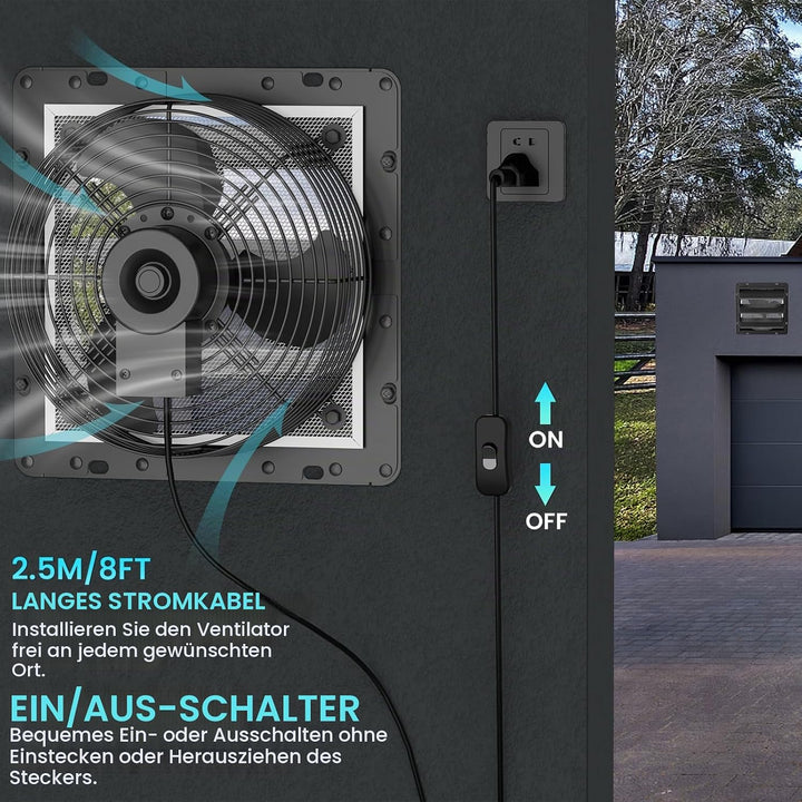 HG Power 300mm Abluftventilator Industrie Wandventilator 1300m³/h Wandlüfter mit Maschensieb Auspuff