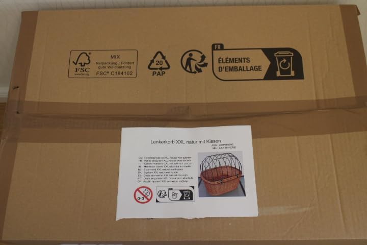 Marcus-Hundefahrradkorb für Fahradlenker aus Weide mit Metallgitter und Kissen XL oder XXL Natur Wei