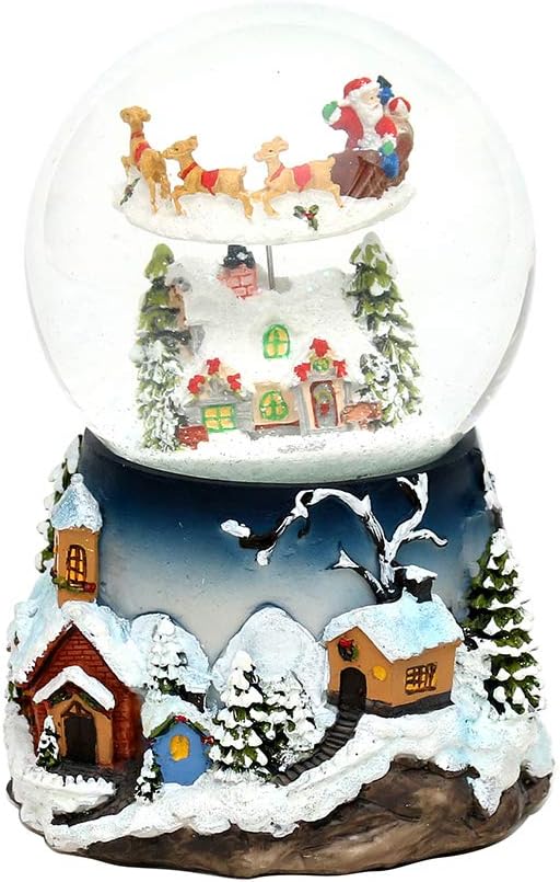 Dekohelden24 XXL Schneekugel mit Rotierung, Schneewirbel und Sound, Masse H/B/Ø Kugel: ca. 19,5 x 13