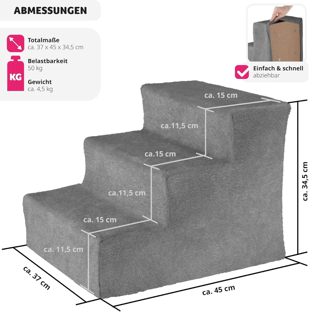tectake® Hundetreppe oder Katzentreppe, Haustiertreppe, Einstiegshilfe mit waschbarem Bezug, extra F