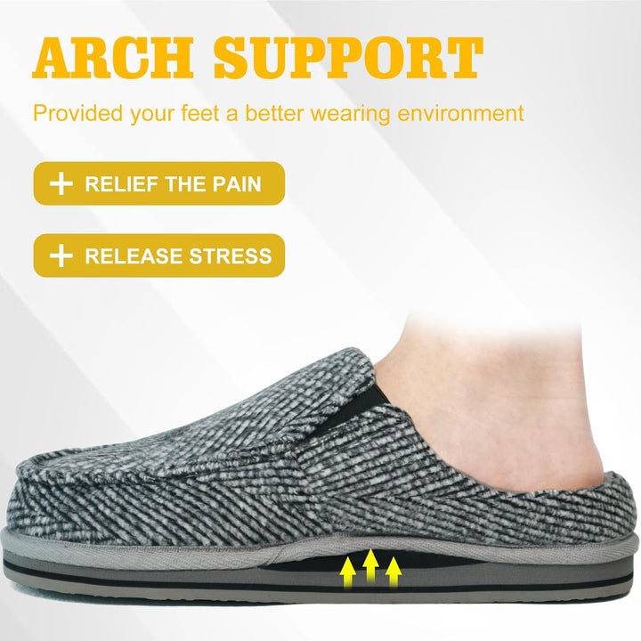 ONCAI Hausschuhe Herren Komfort Pantoffeln Plüsch Streifen Hüttenschuhe Wärme Cord Flauschig Slipper