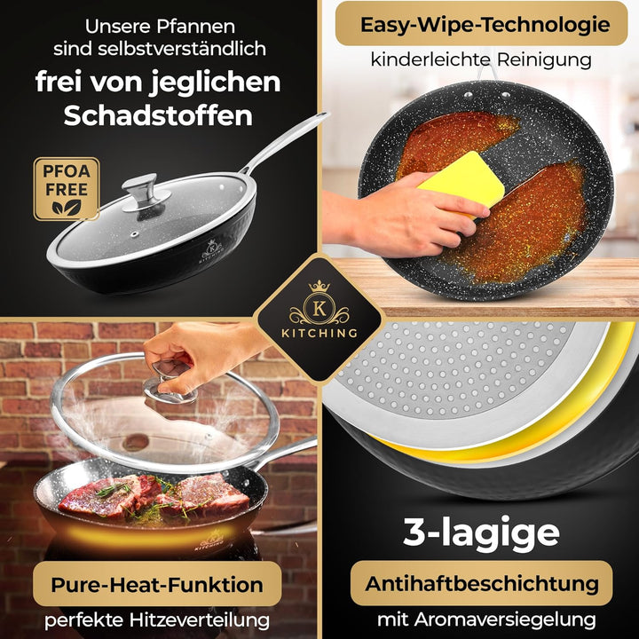Pfanne Induktion [mit Deckel] Bratpfanne 24cm Antihaftbeschichtet ꟾ Kratzfest Pan ꟾ PFOA FREI &amp; Pfan