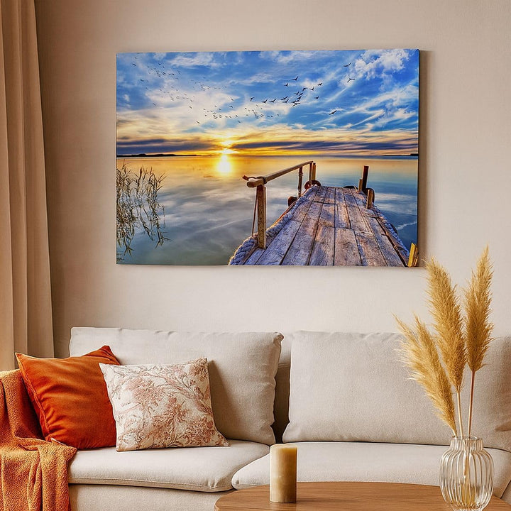 ARTTOR Bilder auf Leinwand 100x70cm Leinwandbild mit Rahmen See Brücke Gross Wanddeko Bild Schlafzim