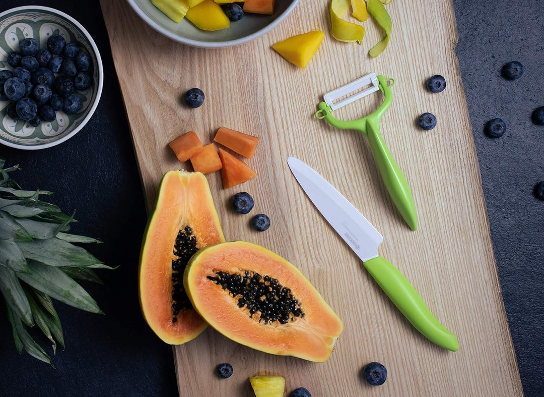 Kyocera GEN Colour Starterset, Obst-/Gemüsemesser (Klinge 11 cm) mit Schäler, grüner Griff Grün Star