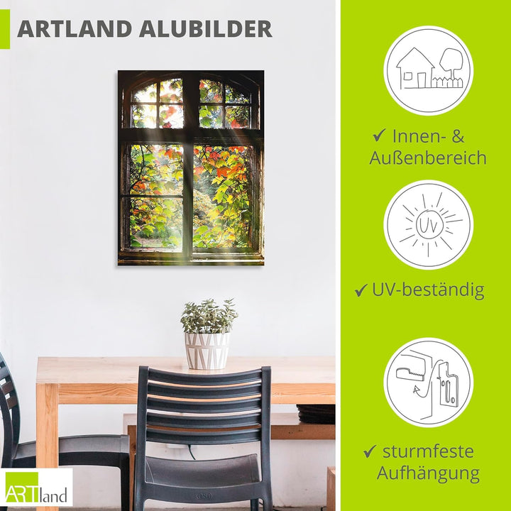 ARTland Wandbild Alu Verbundplatte für Innen & Outdoor Bild 45x60 cm Fensterblick Fenster Herbst Nat