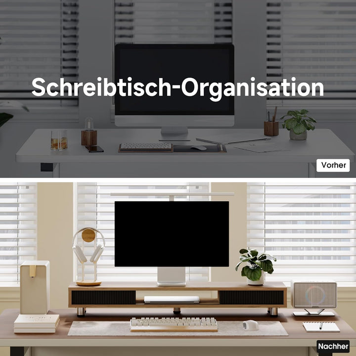 Fenge Dual Monitorständer 108cm Grosser Bildschirmständer mit 2 Glas-Schiebetür Höhenverstellbarer M