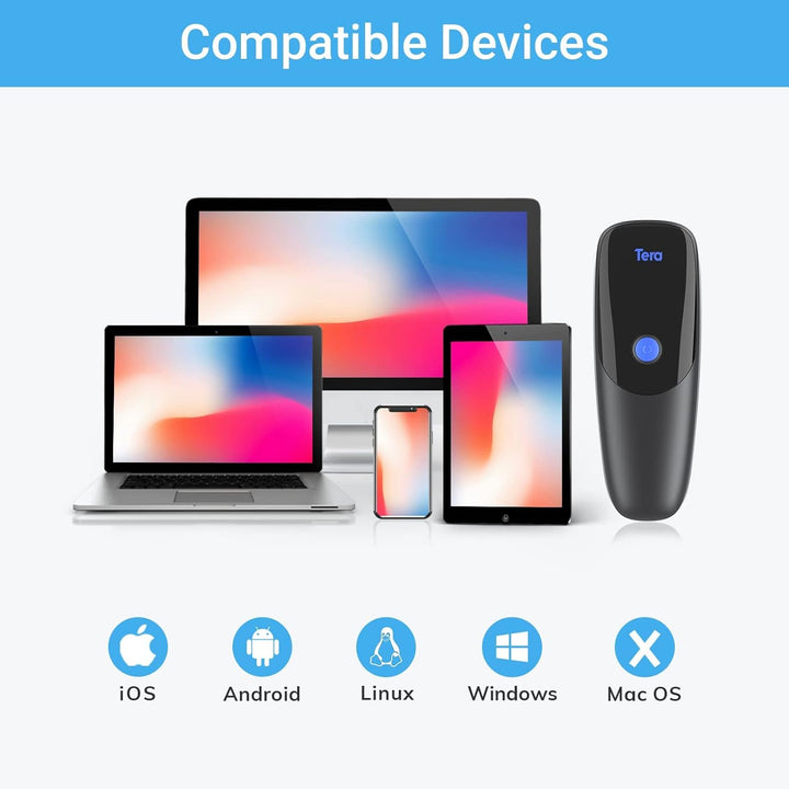 Tera Pro Series 2D QR 3-in-1 Portable Mini Barcode Scanner Bluetooth & USB Cable & 2.4G Wireless wit