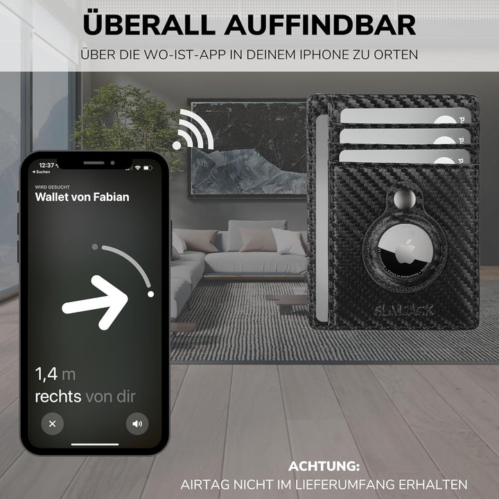 SlimJack® Wallet für Apple AirTag - Schlankes Portmonaie mit Fach - Kreditkartenetui mit RFID-Schutz