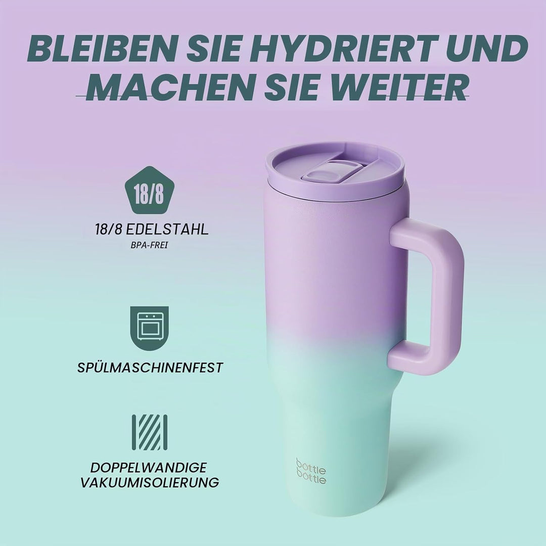 bottlebottle BOTTLE BOTTLE 40oz(1.1L) Kaffeebecher Edelstahl mit Griff und Strohhalm für Reise Gesch