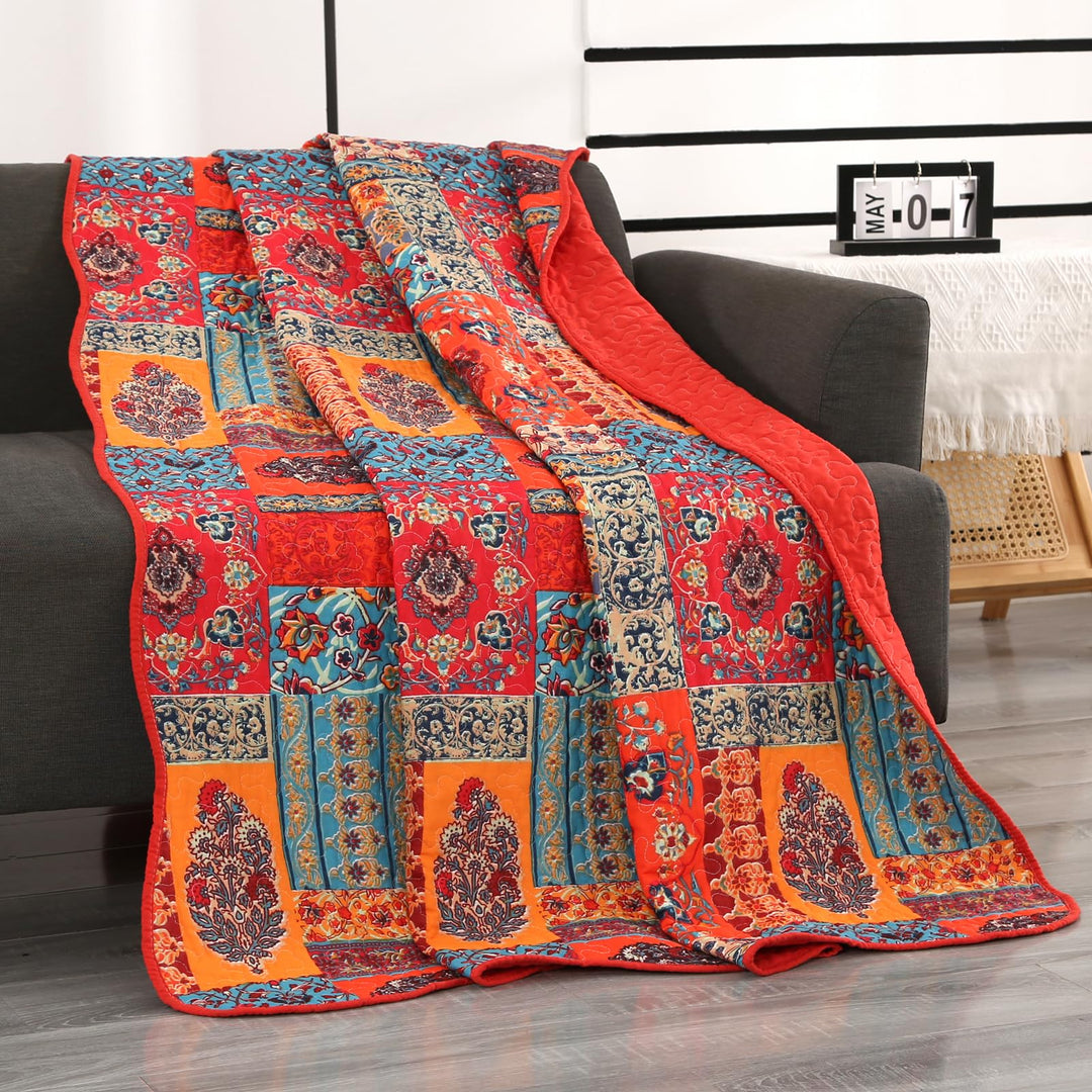Qucover Tagesdecke Shabby chic 140 x 200 cm Patchwork Bettüberwurf 150x200 aus Baumwolle Gesteppte D