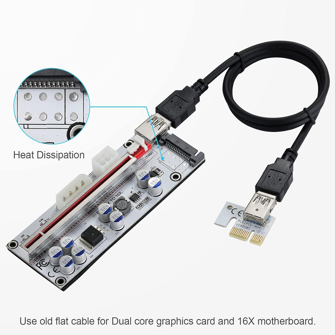 YABOANG PCIE Riser 1 x bis 16 x Grafikerweiterung für Bitcoin GPU Mining Powered Riser-Adapterkarte,