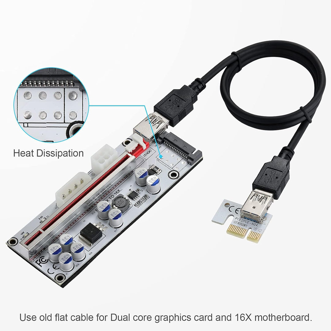 MZHOU 6 StüCk VER010-X PCI-E 1X bis 16X Riser Card,PCle Adapter mit 0,6m USB 3.0 Verlängerungskabel