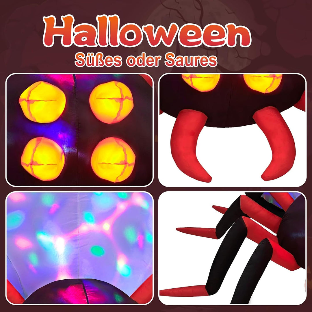 Danxilu 244 cm riesige aufblasbare Halloween-Spinne für den Aussenbereich mit rotierenden bunten LED