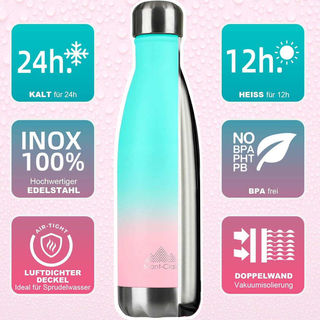 Mont-Clair H2O Trinkflasche Edelstahl - Thermosflasche - BPA-freie - Water Bottle, Edelstahl trinkfl