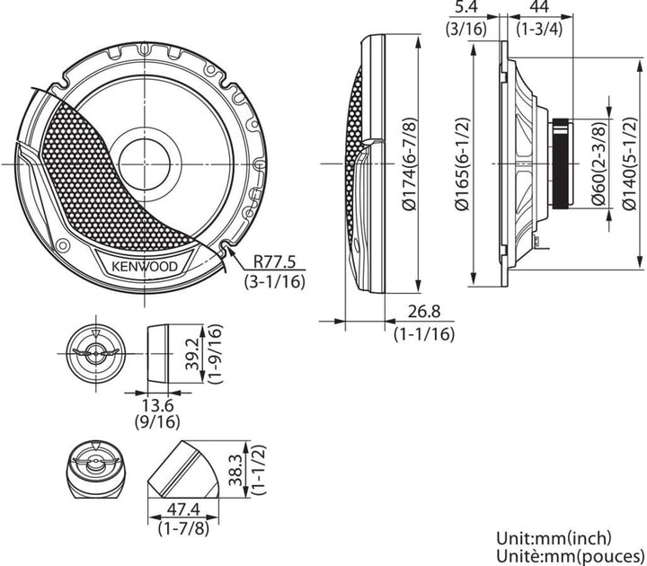 Kenwood KFC-E170P 170mm 2-Wege-Kompontensystem mit Tieftonkonus (300 Watt Spitzenbelastbarkeit)