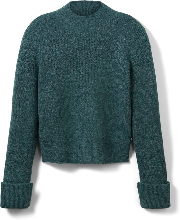 TOM TAILOR Denim Damen Pullover mit umgeschlagenem Ärmel M 30358 - Green Dust Melange, M 30358 - Gre