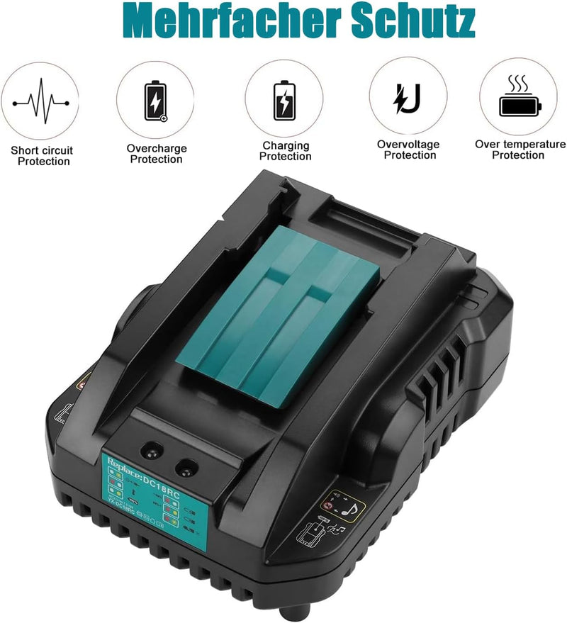 Energup 18V 5,0Ah Ersatz Akku + Ladegerät, Kompatibel mit Makita 14,4V~18V BL1850 BL1840 BL1830 BL14