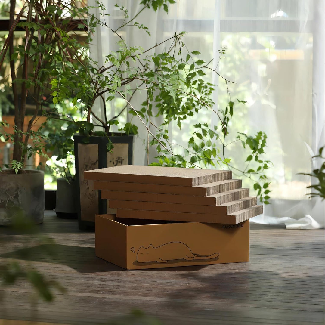 FUKUMARU Kratzbrett Katze, 5er-Set, Katzenkratzbox mit hochwertiger Karton, Doppelseitige Kratzpappe