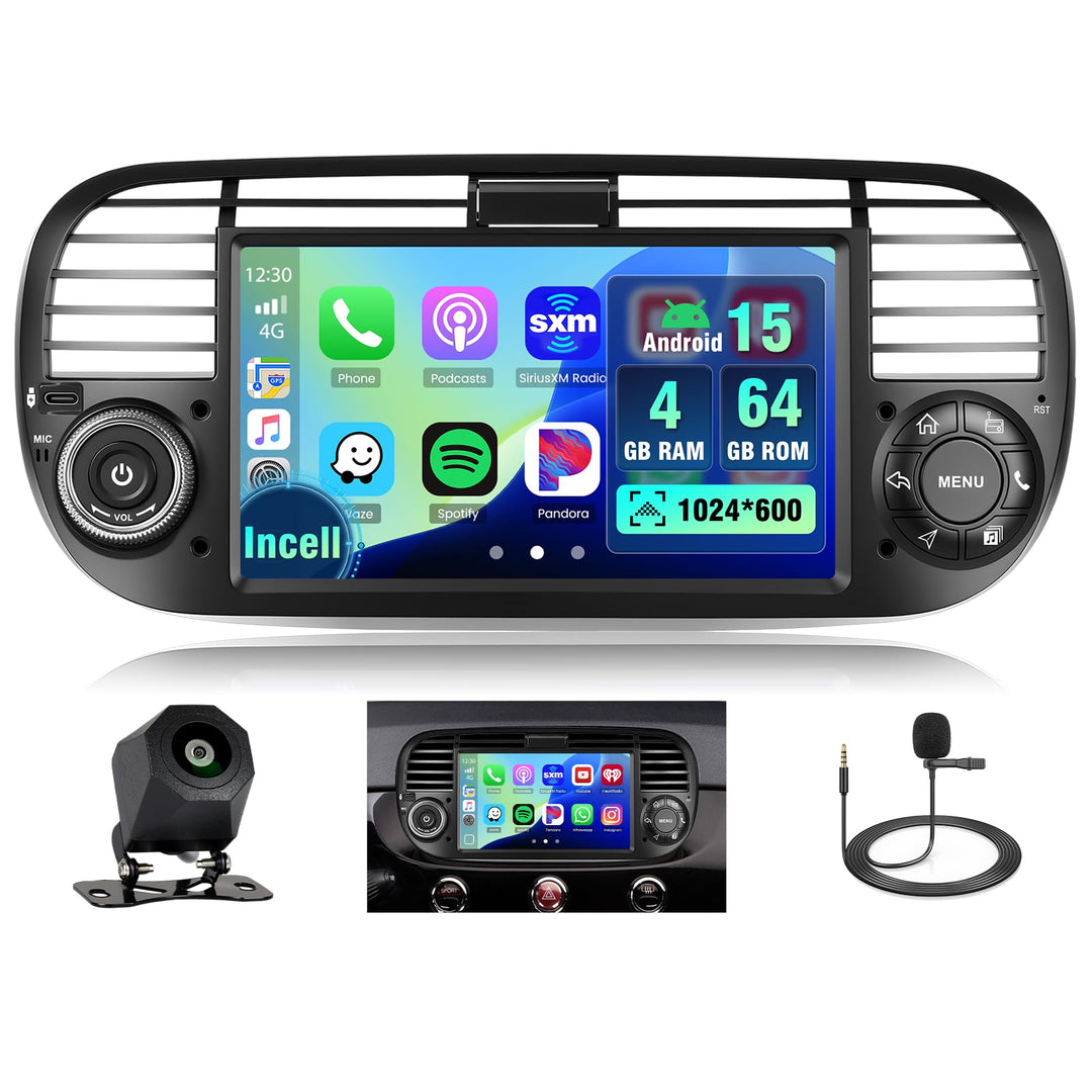 Hikity Android Autoradio mit Navi für FIAT 500 2007-2015 Bluetooth Autoradio mit Bildschirm 7 Zoll T