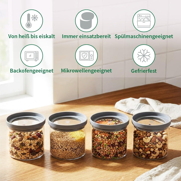 FACKELMANN Chefkoch trifft 4er Set Vorratsbehälter mit Glasdeckel – 500 ml, Borosilikatglas, luftdic