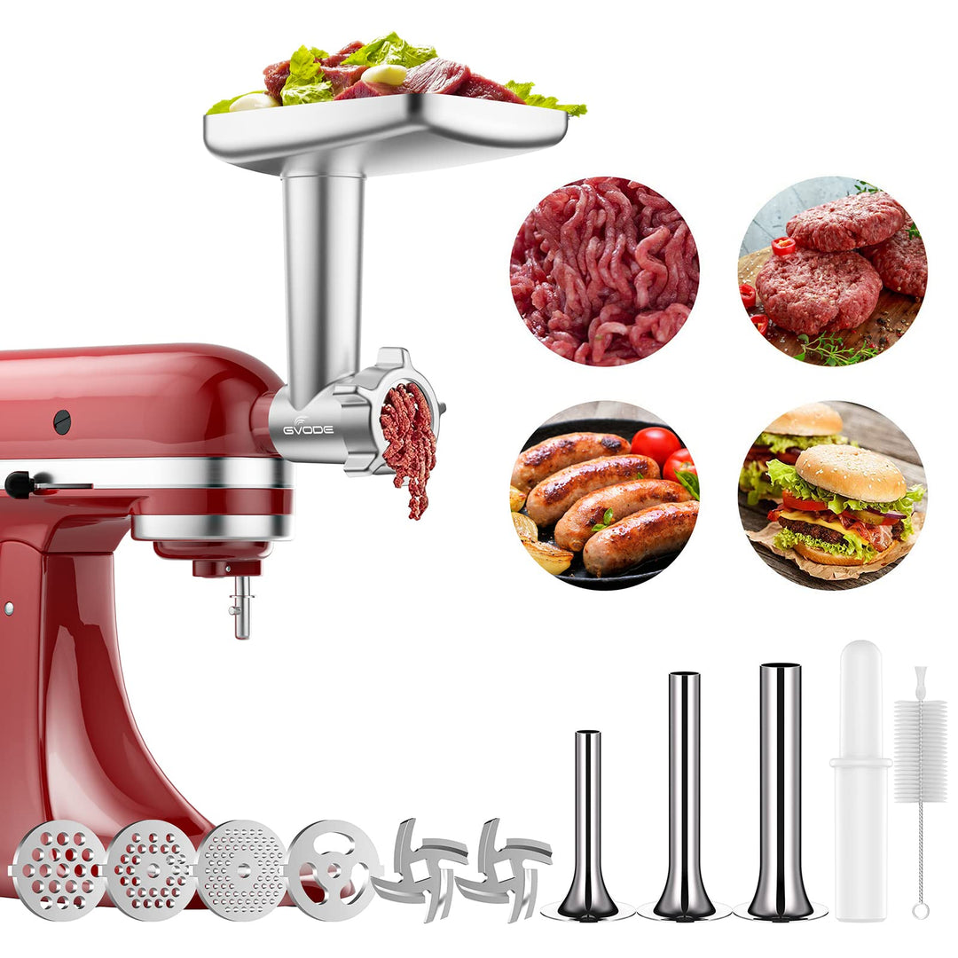 Fleischwolf Aufsatz für Kitchenaid Standmixer Inklusive 3 Wurstfüllhörner 2 Schleifklingen 4 Mahlsch