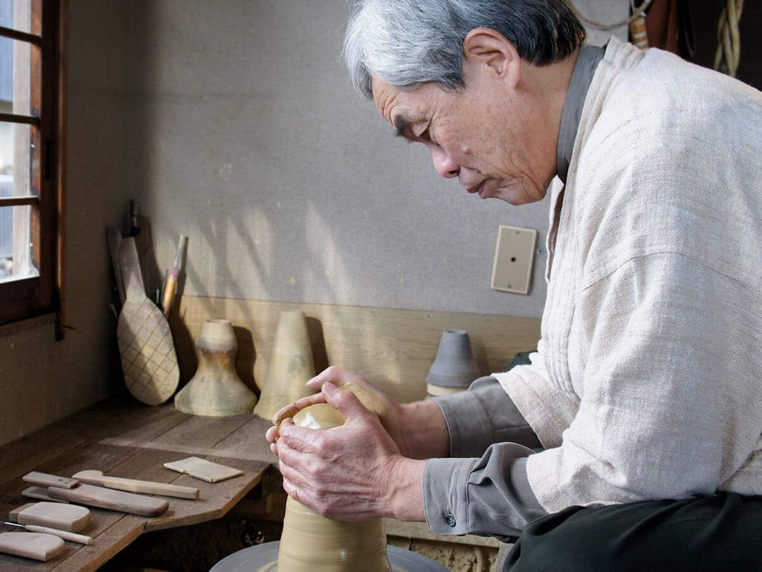 Suigetsu Hiroshi - Japanische Tee-Kanne Akebono Ryusen, Banko Yaki. Lila-Ton, Handmade auf der Töpfe