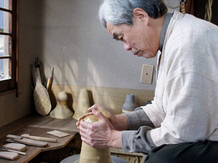 Suigetsu Hiroshi - Japanische Tee-Kanne Akebono Ryusen, Banko Yaki. Lila-Ton, Handmade auf der Töpfe