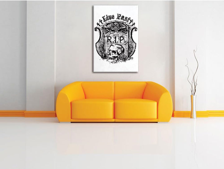 Pixxprint Rest in Peace White Bild auf Leinwand, XXL riesige Bilder fertig gerahmt mit Keilrahmen, K