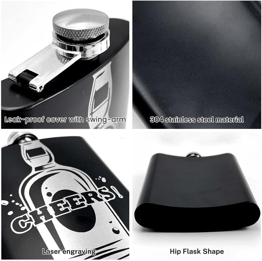 Daily Treasures Whisky-Geschenkset in Holzbox mit 236ml Edelstahlflasche, 2 Gläsern + Trichter | CHE