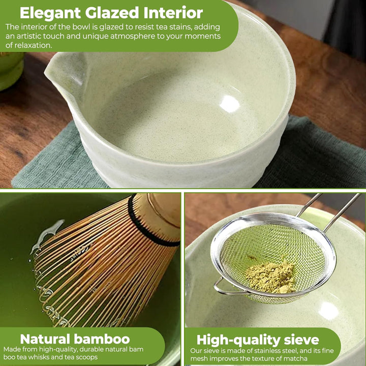 5 Stück Matcha Set, Matcha Besen Set, Matcha Schale mit Auslauf Matcha Löffel, Matcha Besen,Matcha F