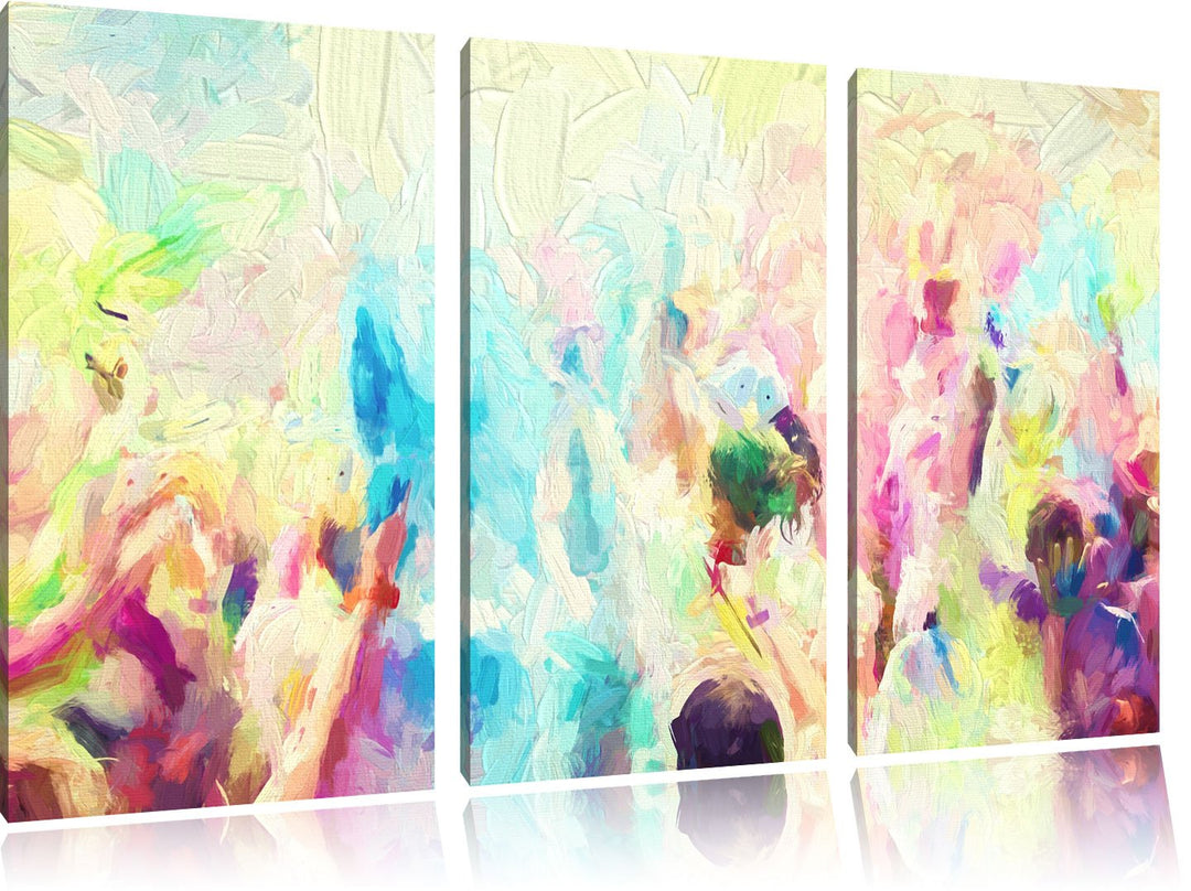 Pixxprint Farben Festival, Holi Indien Pinsel Effekt 3-Teiler Leinwandbild 120x80 Bild auf Leinwand