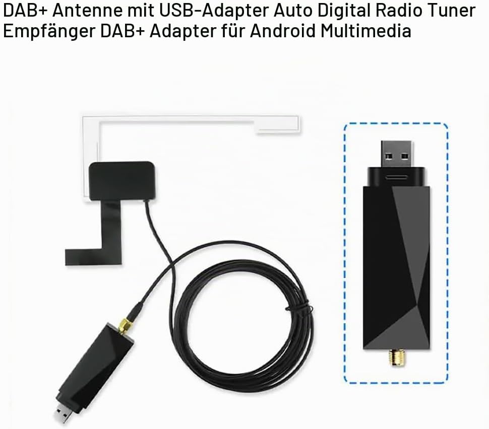 Auto DAB/DAB+ Dongle USB Adapter mit Autoscheibenantenne, Universal für Android Autoradio Player, mi
