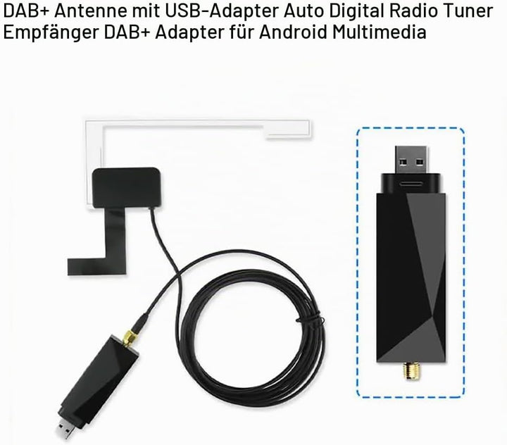 Auto DAB/DAB+ Dongle USB Adapter mit Autoscheibenantenne, Universal für Android Autoradio Player, mi