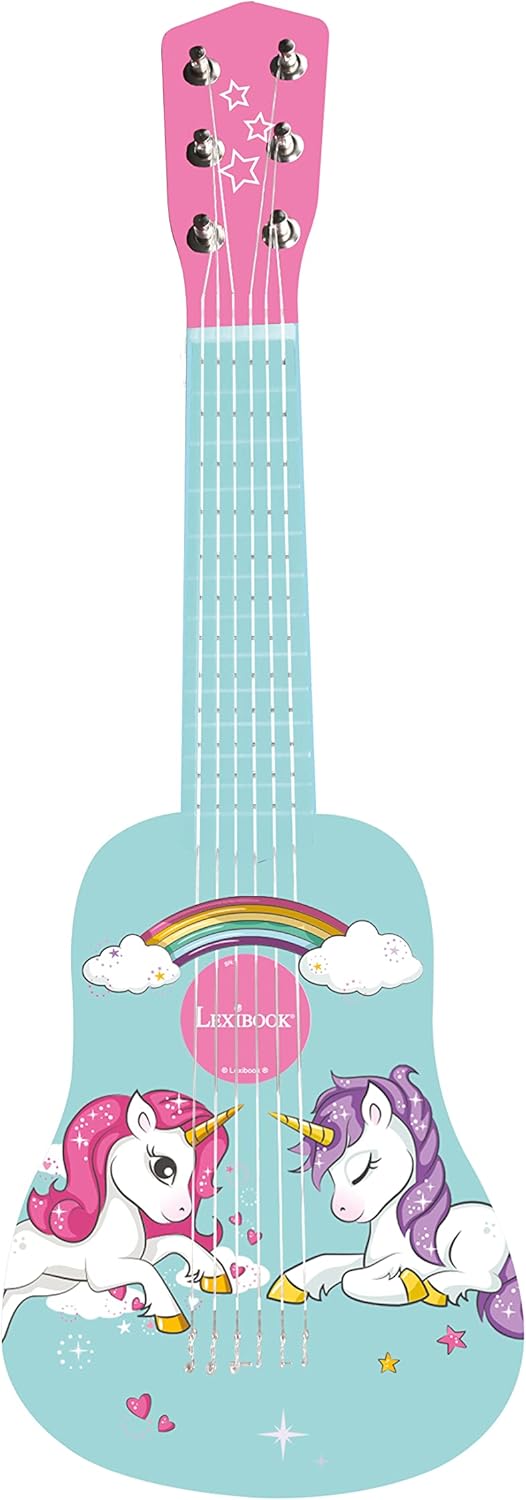 LEXIBOOK K205UNI erste Gitarre aus Holz Einhorn, 6 Saiten, 53 cm, inkl. Anleitung, Rosa/Blau