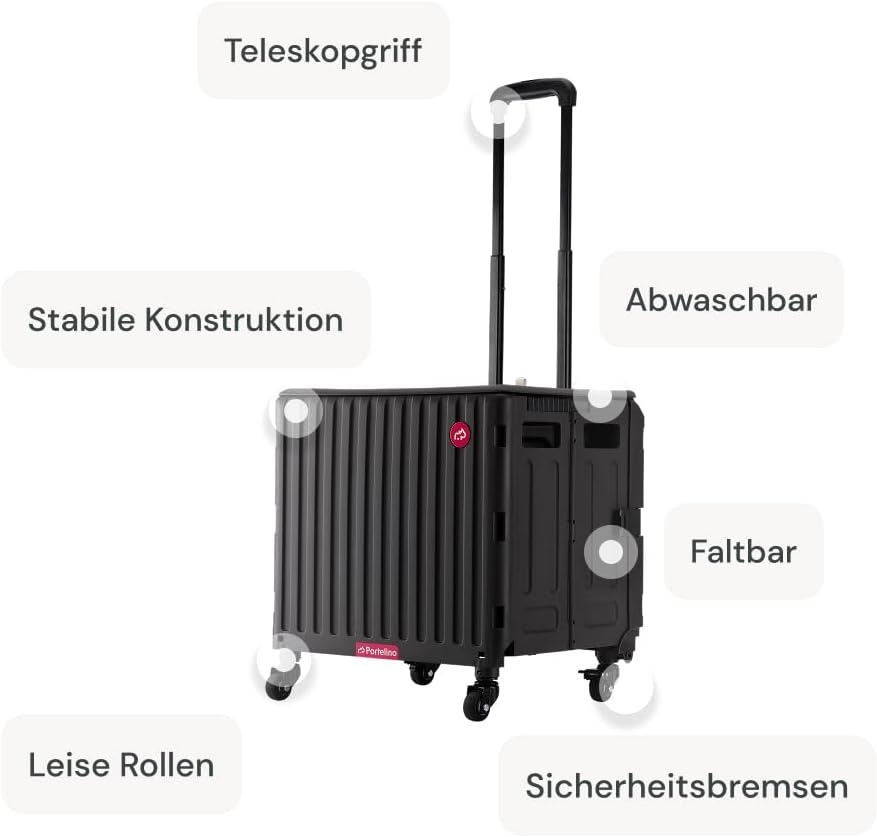 Stilvoller Faltbarer Einkaufstrolley, 50 l, leicht zu reinigen (Schwarz), Schwarz