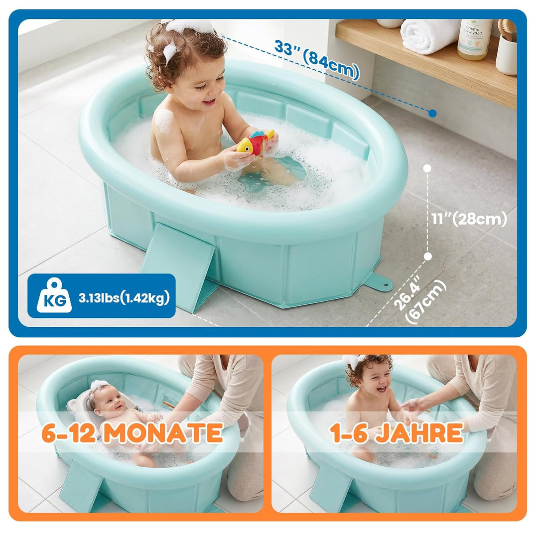 Orzbow Baby Badewanne, Faltbare Badewanne Kinder mit Aufblasbarem Oberrand, Tragbare Babybadewanne f