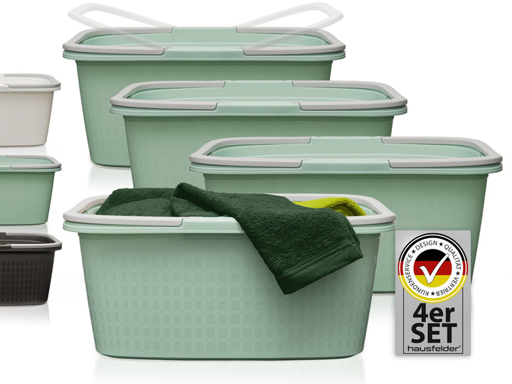 Hausfelder Wäschewanne 35L mit Henkel - Wäschekorb Plastik 4er Set 58x37x25cm - stabil gross wetterf