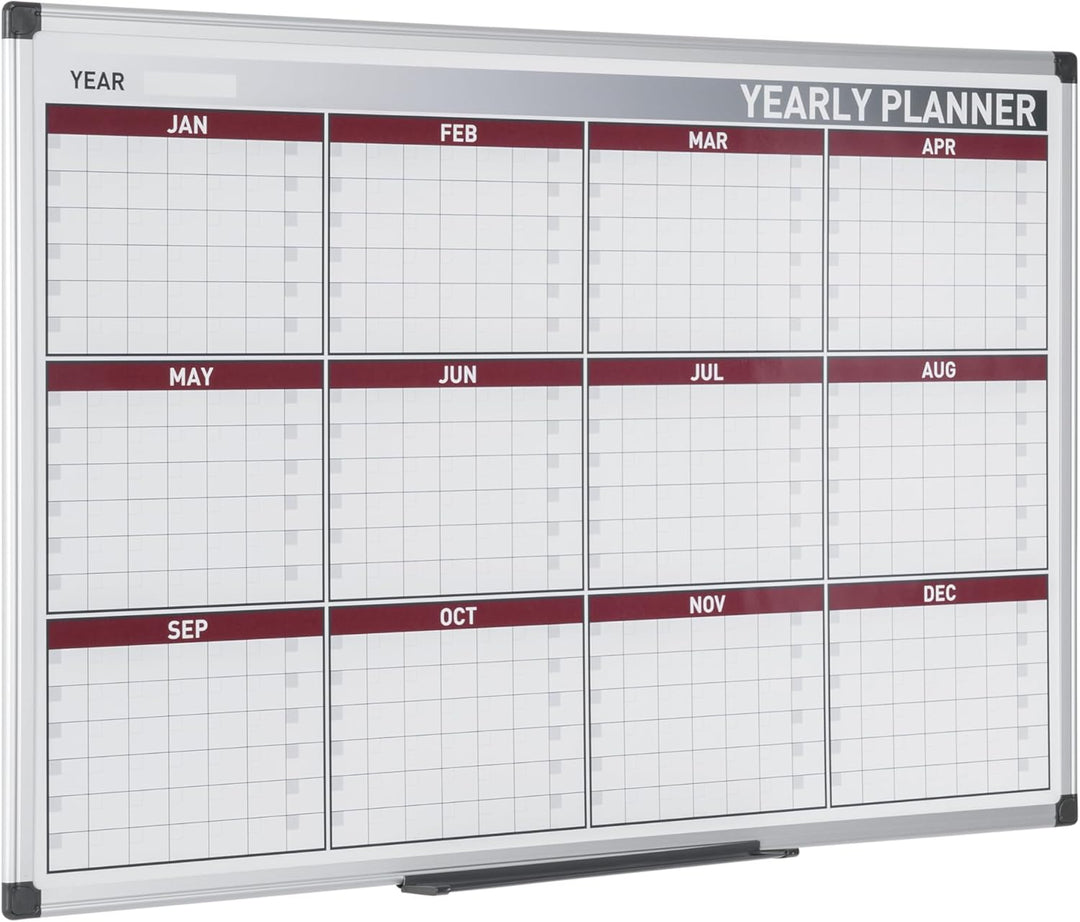 Bi-Office Jahresplaner mit 12 Monaten, Magnetisch, Aluminium Rahmen, 90x60cm