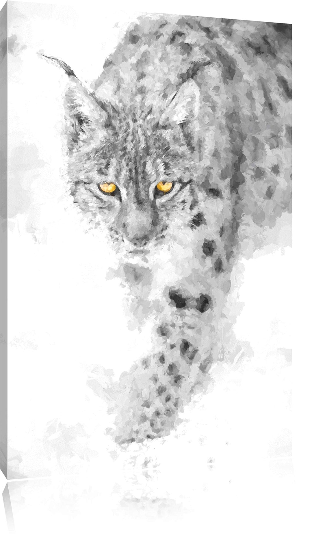 wachsamer Luchs im Schnee schwarz/weiss Deluxe Format: 100x70 cm auf Leinwand, XXL riesige Bilder fe